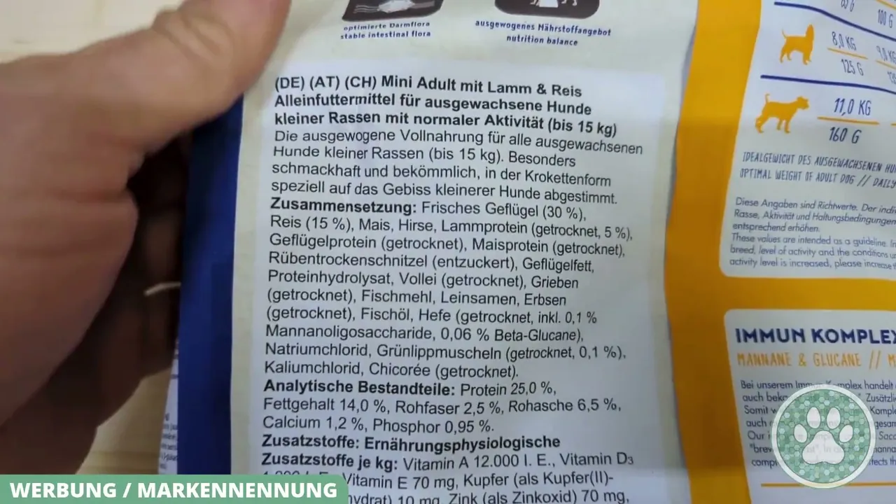 In meinem Test überzeugt mich die Nährstoffverteilung mit ausgewogenen 25 % Protein und 14 % Fettgehalt.