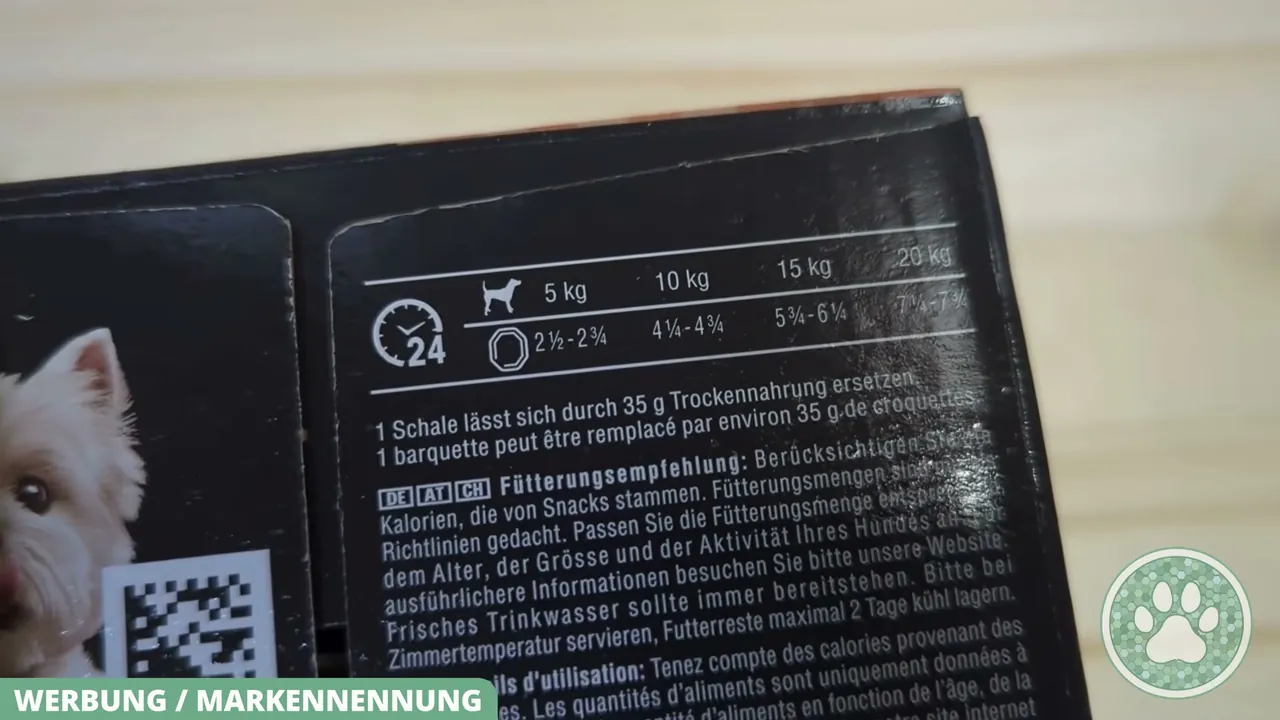 Die Fütterungsempfehlung gibt die tägliche Portionsmenge exakt abgestimmt auf das jeweilige Körpergewicht des Hundes an.
