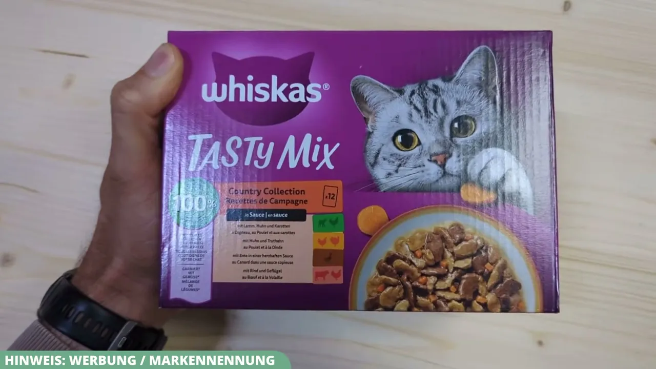 Die Whiskas Tasty Mix Country Collection bietet Katzennassfutter in Sauce, garniert mit feinen Gemüsestückchen.