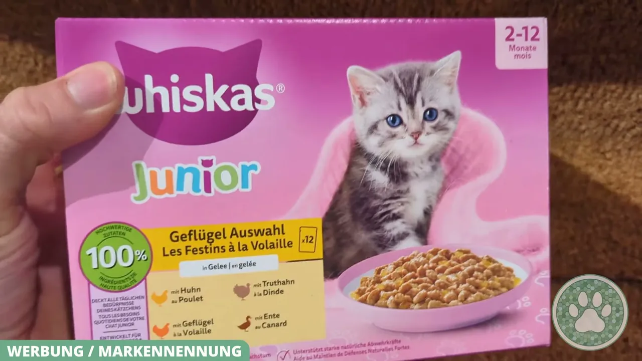 Das Whiskas Junior Nassfutter in Gelee ist speziell auf die Ernährungsbedürfnisse von Kätzchen im Alter von 2 bis 12 Monaten abgestimmt.