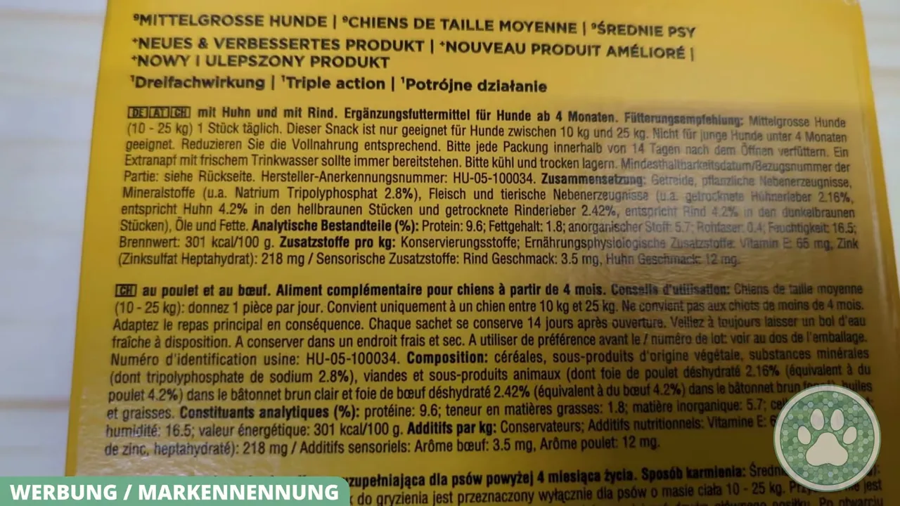 In meinem Test überzeugt mich die genaue Deklaration der Inhaltsstoffe mit Fleisch und pflanzlichen Nebenerzeugnissen.