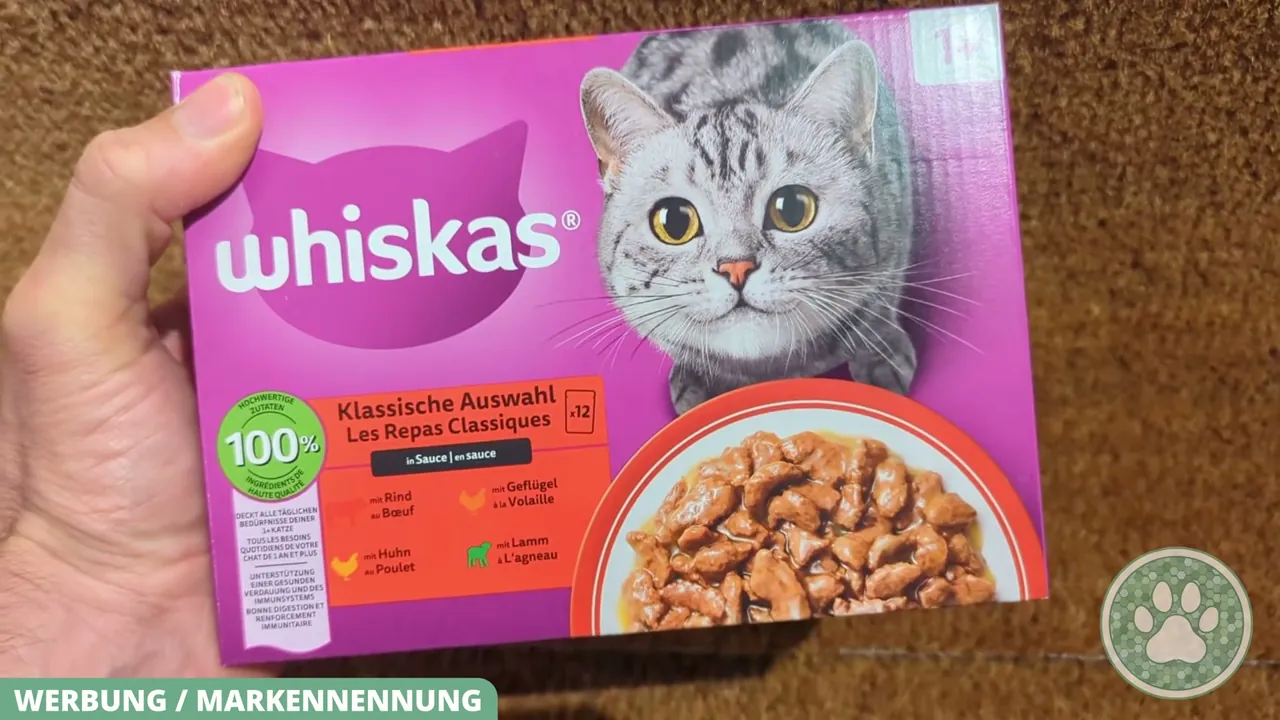 Die klassische Auswahl von Whiskas bietet vier verschiedene Geschmacksrichtungen in praktischen Portionsbeuteln.
